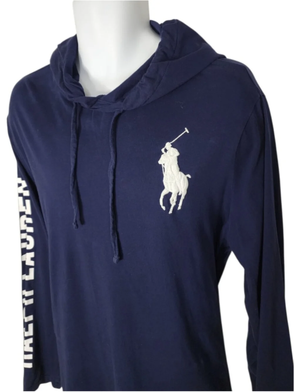 Polo Ralph Lauren Lightweight Hooded T-Shirt Navy XL Big Pony Logo Long Sleeve